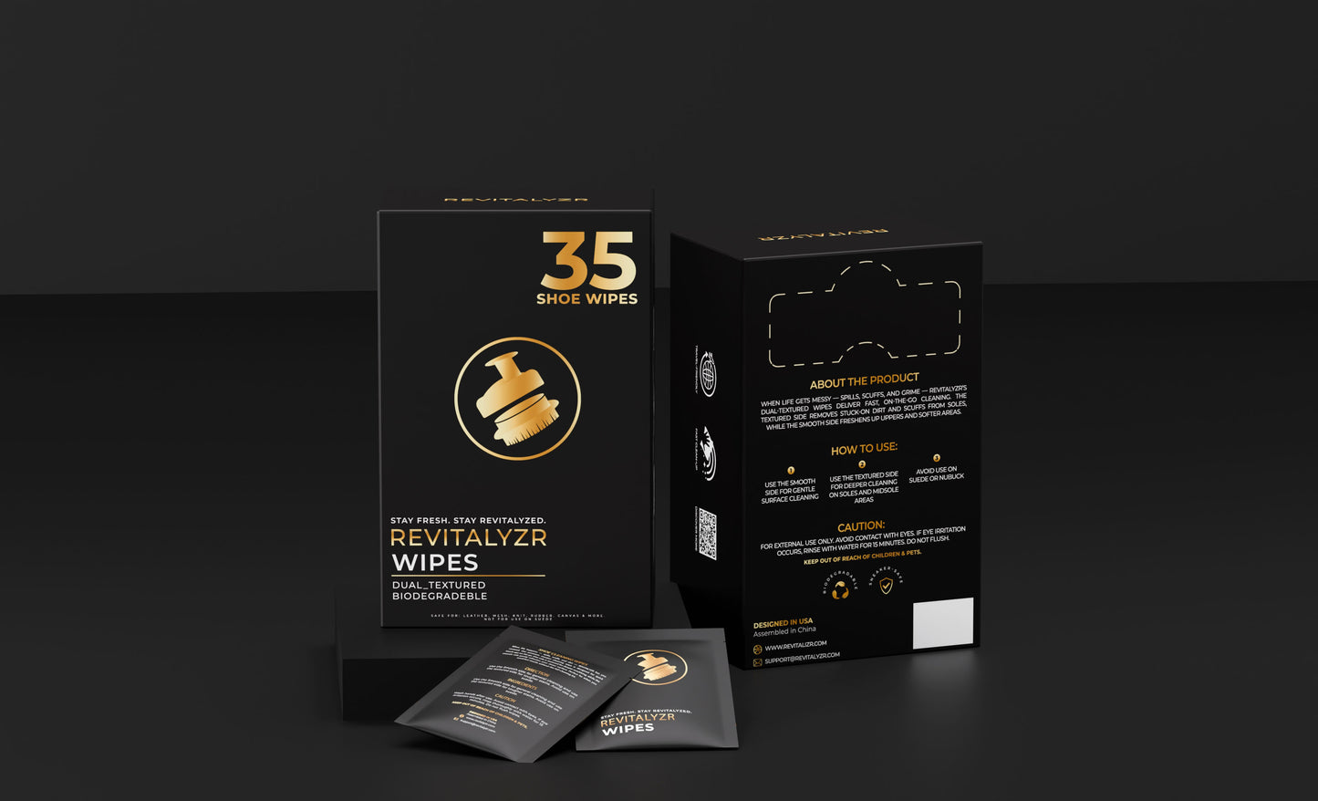 Revitalyzr Dual-Textured Biodegradable Shoe Cleaning Wipes – 35 Count Box