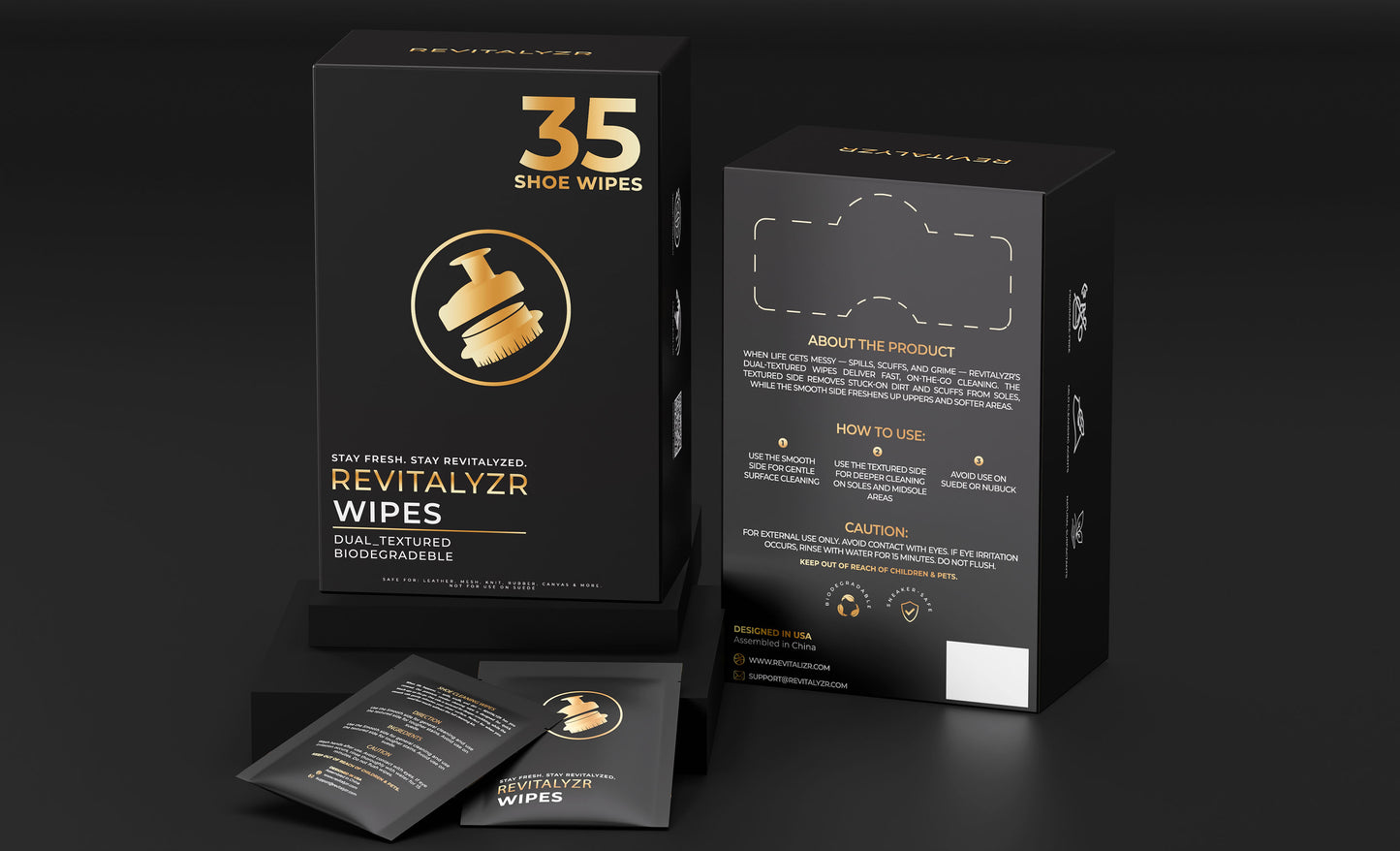 Revitalyzr Dual-Textured Biodegradable Shoe Cleaning Wipes – 35 Count Box